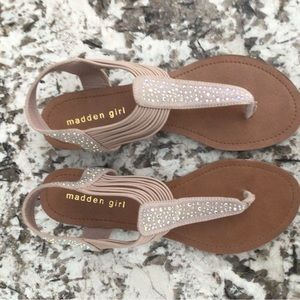 Madden Girl Pink-Tan Shimmery Crystal Glitter Thong Slip On Flat sandals 7.5 M